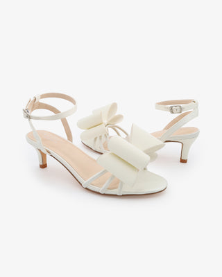Satin Strappy Kitten Heel Sandals with Front Tuxie BowWomen Shoes