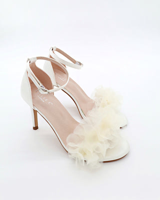 Satin High Heel Wedding Sandals with Ophelia Ruffles OrganzaWomen Shoes