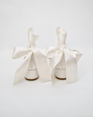 Round Toe Satin Low Block Heel with Wrapped Ribbon TieWomen Shoes