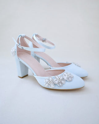 Satin Wedding Block Heel with Rhinestones Chassia FlowerWomen Shoes