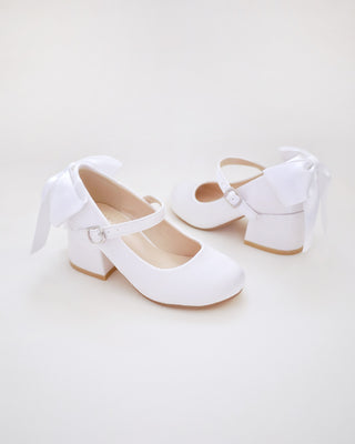Girls Satin Mary Jane Block Heel with Back Satin BowKids Shoes