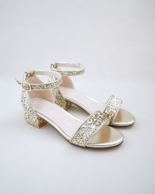 Rock Glitter Low Block Heel Girls SandalsKids Shoes