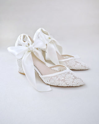 Lace Block Heel Ankle Tie Bridal ShoesWomen Shoes
