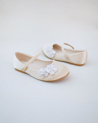 Satin Mary Jane Flats with Rhinestones Chassia FlowerKids Shoes