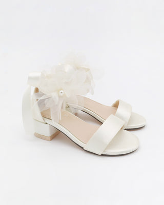 Satin Girls Block Heel Sandals with Ophelia FlowersKids Shoes
