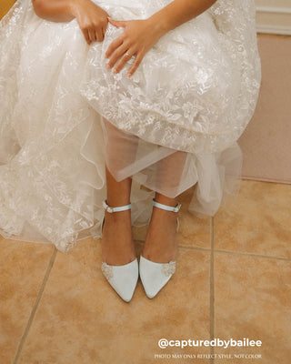 Satin Pointy Toe Wedding Flats with Rhinestones Chassia FlowerWomen Shoes