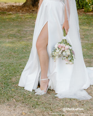 Satin Block Heel with Layered Organza Bow for BridesWomen Shoes