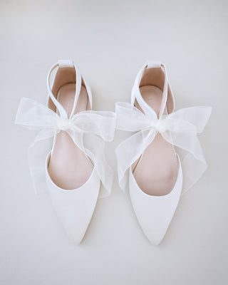 Satin Pointy Toe Flats with Chiffon Ribbon TieWomen Shoes
