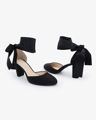 Satin Block Heel with Wrapped Ankle TieWomen Shoes