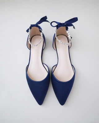 Satin Pointy Toe Evening Flats with Amaryllis StrapWomen Shoes