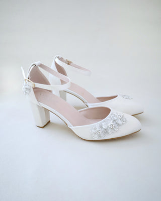 Satin Wedding Block Heel with Rhinestones Chassia FlowerWomen Shoes