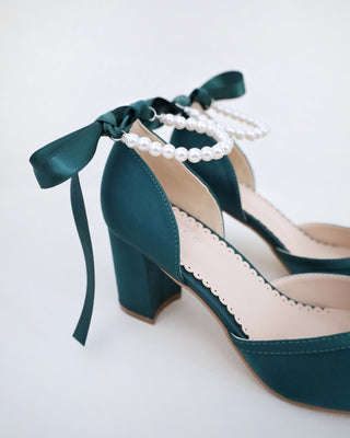 All Pearl Ankle Strap Evening Block HeelWomen Shoes