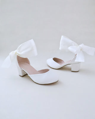 Girls Satin Block Heel with Wrapped Ankle TieKids Shoes