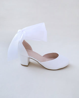 Girls Satin Block Heel with Wrapped Ankle TieKids Shoes