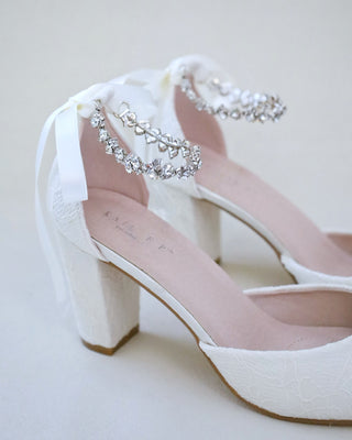 Lace Block Heel with Amaryllis Crystal StrapWomen Shoes