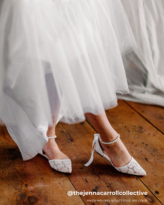Crochet Lace Pointy Toe with All Pearls Ankle StrapWomen Shoes