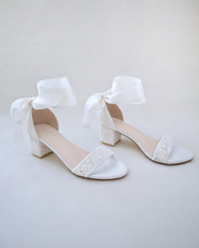 ivory crochet lace wedding sandals with wrapped satin ankle tie
