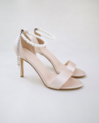 Satin High Heel Evening Sandals with Pearl StrapWomen Shoes