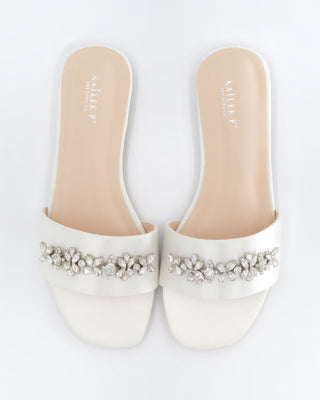 Satin Slip on Sandals with with Floral RhinestonesWomen Shoes