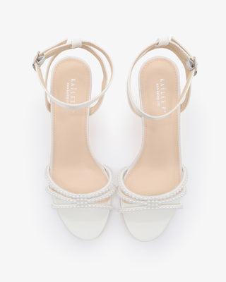 Satin Ankle Strap Low Heel Sandals with Mini PearlsWomen Shoes