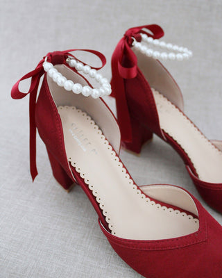 All Pearl Ankle Strap Evening Block HeelWomen Shoes