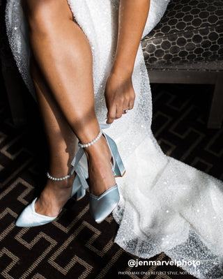 All Pearl Ankle Strap Block Heel Wedding ShoesWomen Shoes