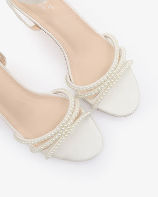 Strappy Satin Kitten Heel Sandals with Mini PearlsWomen Shoes