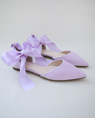 Satin Pointy Toe Flats with Satin Ankle Tie or Ballerina Lace UpWomen Shoes