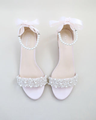 Satin Block Heel Evening Sandals with Perla AppliqueWomen Shoes