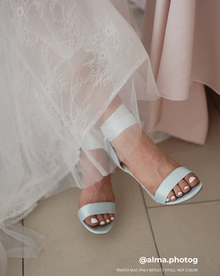 Satin Block Heel Sandal with Wrapped Ribbon TieWomen Shoes
