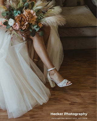 Crochet Lace Block Heel Sandals with Small Pearls AppliqueWomen Shoes