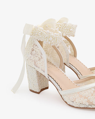 Lace Block Heel For Weddings with Perla Ankle StrapWomen Shoes