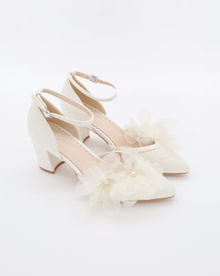 Satin Block Heels Wedding Shoes with Ophelia FlowersWomen Shoes