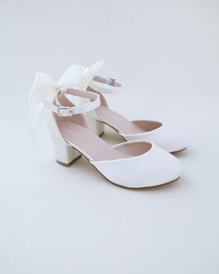 Girls Satin Block Heel with Back Satin BowKids Shoes