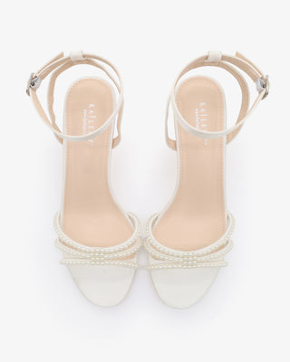 Strappy Satin Kitten Heel Sandals with Mini PearlsWomen Shoes