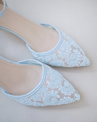 Crochet Lace Pointy Toe Wedding Kitten Low HeelWomen Shoes