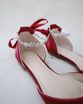 Satin Pointy Toe Evening Flats with Amaryllis StrapWomen Shoes