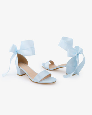 Satin Block Heel Sandal with Wrapped Ribbon TieWomen Shoes