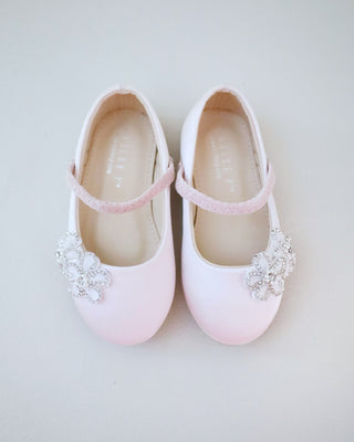 Satin Mary Jane Flats with Rhinestones Chassia FlowerKids Shoes