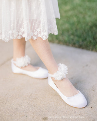 Girls Satin Flats with Chiffon Flowers Ankle StrapKids Shoes