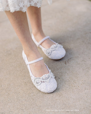 Crochet Lace Mary Jane Flats with Small Pearls AppliqueKids Shoes