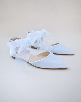Satin Pointy Toe Flats with Chiffon Ribbon TieWomen Shoes