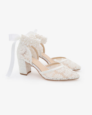 Lace Block Heel For Weddings with Perla Ankle StrapWomen Shoes