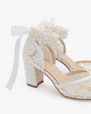 Lace Block Heel For Weddings with Perla Ankle StrapWomen Shoes