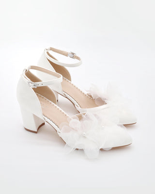 Satin Block Heels Wedding Shoes with Ophelia FlowersWomen Shoes