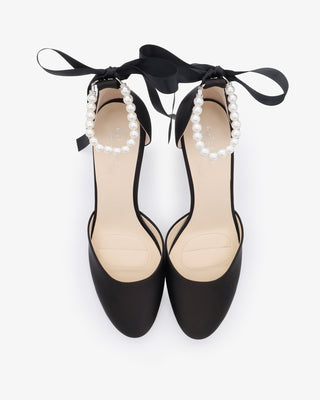 Satin Block Heel with All Pearls Ankle StrapWomen Shoes