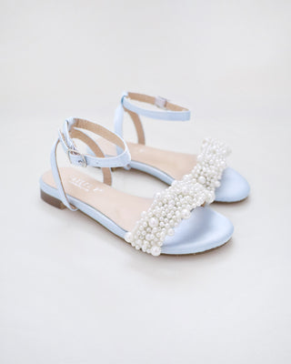 Girls Satin Evening Flat Sandal with Perla AppliqueKids Shoes