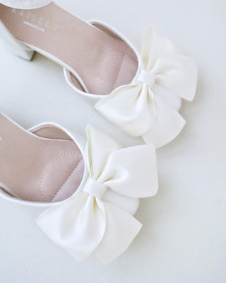 Girls Satin Block Heel with Front Satin BowKids Shoes