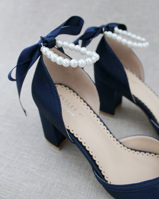 All Pearl Ankle Strap Evening Block HeelWomen Shoes