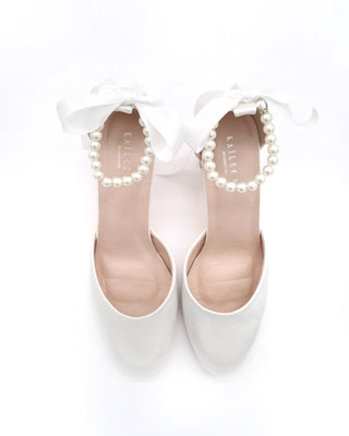 Satin Block Heel with All Pearls Ankle StrapWomen Shoes